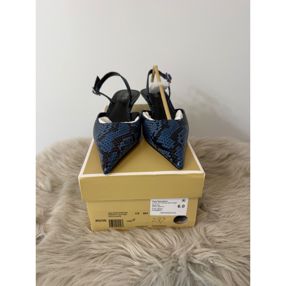Michael Kors Luna Kitten Sling Pump Blue Serpent Leather 6M